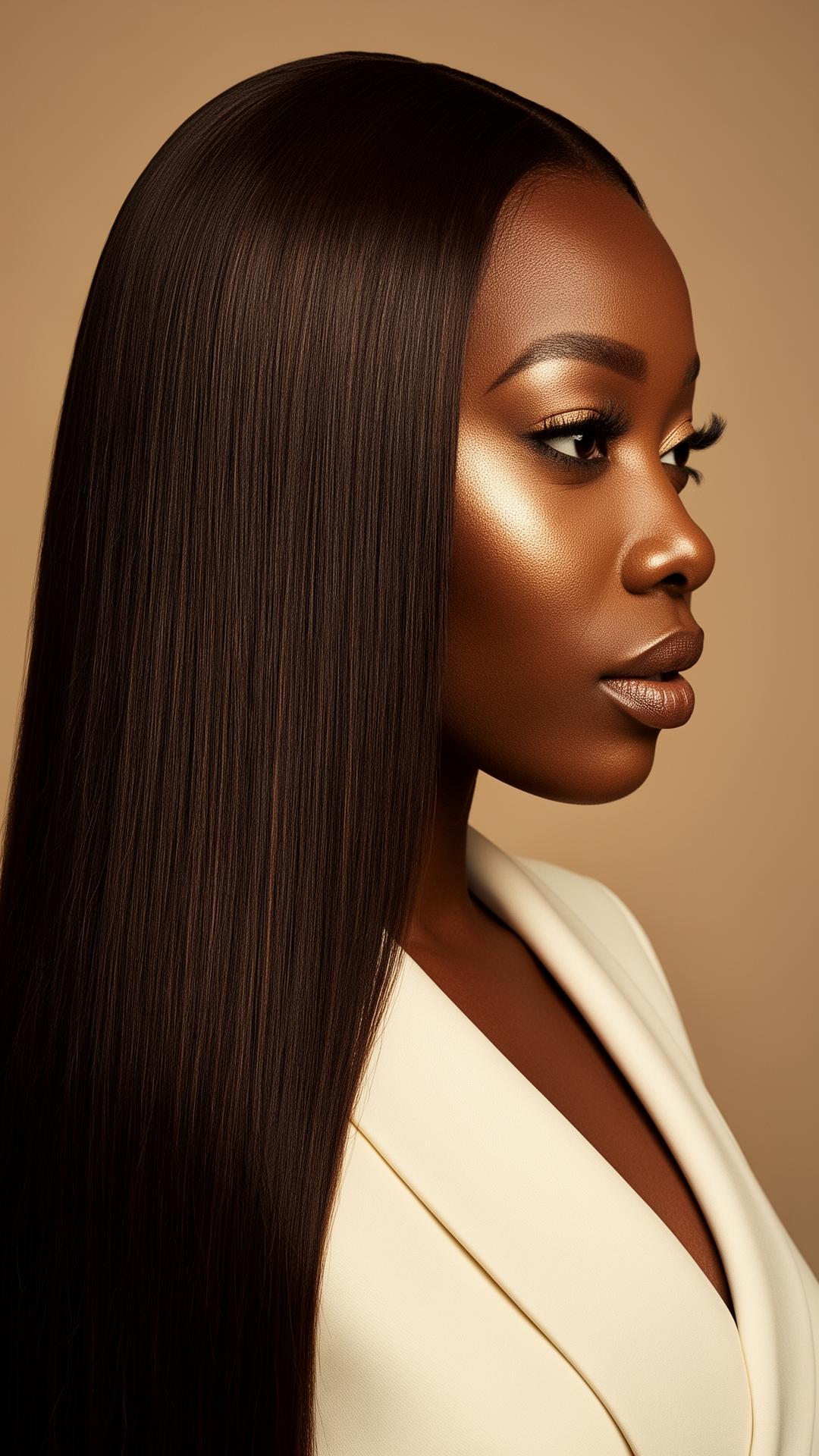 Woman with luxurious flowing VivreEclat hair extensions